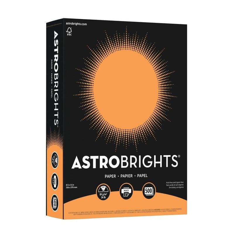 Astrobrights Bright Color Paper, 8 1/2in. x 11in., 24 Lb, FSC Certified, Cosmic Orange, Ream Of 500 Sheets, 21658 - Image 1